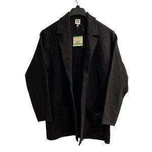 Anne Klein Sweater Blazer L Black Open Front Cadigan Jacket Capsule Minimalist